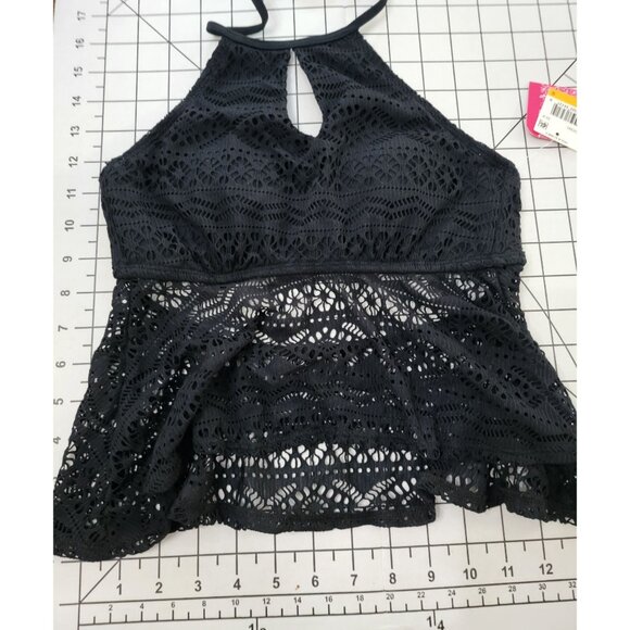 NWT Hula Honey S High Neck Crochet Black Bikini Swim Top #88122 - Picture 2 of 3